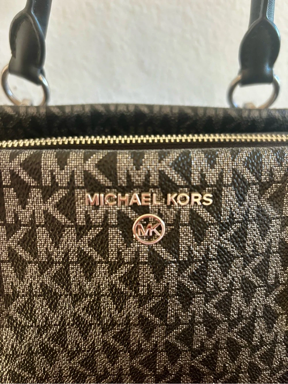 Michael Kors Black and Grey Three Compartment Satchel with Crossbody Strap